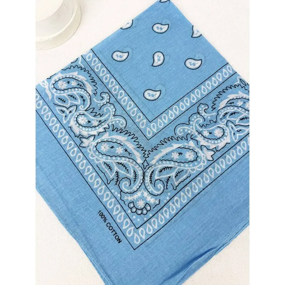 Sky Blue Paisley Pattern Bandana | 100% Cotton | 21x21